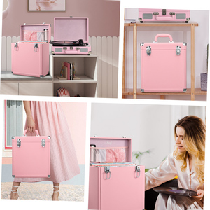 Boîte de rangement pour disques vinyles avec serrure, boîte de rangement pliable pour disques de 12 pouces avec couvercle, poignée et pochette en filet pour collection d'albums - Product Image 5
