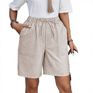 Shorts Casuales de Cintura Alta para Mujer, Tejido Transpirable y Ecológico, 100% Algodón, Corte Holgado, Cierre con Cordón, Tela de Lana Peinada - Product Image 2