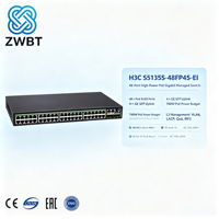 Commutateur Ethernet H3C S5135S-48FP4S-EI 52 ports 10/100/1000 Mbps avec prise en charge POE, SNMP, QoS, VLAN, empilable, LACP, capacité 672 Gbit/s, en stock