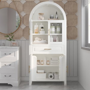 OE HOME 71" Tall Arched Farmhouse Pantry Cabinet Glass Doors Adjustable Shelves Barn Door Design <b>for</b> <b>Kitchen</b> Dining Room Hotel - Product Image 1