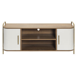 Meuble <span class=keywords><strong>TV</strong></span> au design profilé incurvé, console multimédia moderne à façade arquée avec étagères de rangement pour centre de divertissement de salon - Product Image 2