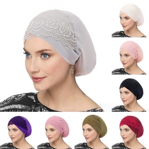 <span class=keywords><strong>Bonnet</strong></span> Turban Doux en Dentelle pour Femme, Chapeau Foulard Uni en Polyester à Bord Large – Prix Abordable - Product Image 4