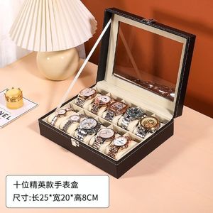 Boîte de rangement pour montres en cuir, 6 emplacements avec serrure, boîte à bijoux rectangulaire pour usage domestique - Product Image 3