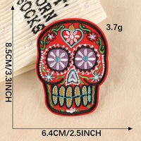 Patch en dentelle 3D Crâne de sucre, Badge brodé Jour des Morts, Applique squelette floral mexicain thermocollante pour décoration DIY de veste et chapeau d'Halloween