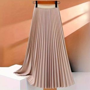 I-0521 Women's Casual Summer Natural Waistline Knee-Length A-Line <b>Chiffon</b> Skirt Hanging Feeling Solid Color Quick Dry Digital - Product Image 6