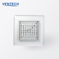 Ventech Hvac Supply Diffuseur d'air Ventilation en aluminium Décoration murale Diffuseur d'air de plafond carré à 4 voies pour hôtel