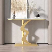 Console d'entrée moderne et minimaliste de luxe léger, plateau en dalle de pierre, structure métallique mobile, pour hall d'entrée, couloir, accent mural, villa