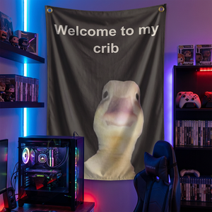 Drapeau drôle de canard « Bienvenue dans ma berceau » - Choisissez 2x3FT ou 3x5FT, décoration de chambre d'étudiant et de cave pour adolescents et hommes, impression HD - Product Image 5