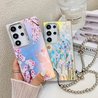 Pour S24 Ultra S23 Plus S22 S21FE givré Laser galvanoplastie coque de téléphone en TPU avec sangle incluse Street Fashion couleurs progressives