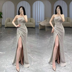 Champagne or mariée <span class=keywords><strong>mariage</strong></span> banquet spectacle passerelle sirène robe de soirée sexy - Product Image 5