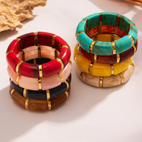 Pulsera de Resina de Color YF8021, Pulsera Cuadrada de Ámbar Chapada en Oro de 18k, Pulsera de Acero Inoxidable Impermeable para Mujer