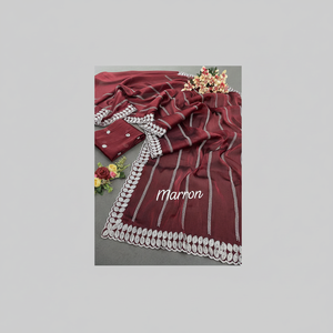 ผ้าส่าหรีทำงานผ้าไหมที่มีเสื้อสีแดงเข้ม - Product Image 1