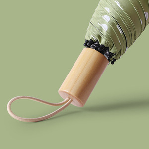 Sombrilla Plegable Manual con Mango de Madera, 100 cm, Resistente a los Rayos UV, de Nailon, Diseño Retro de Tres Pliegues para Viajes - Product Image 4