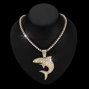 Wholesale 15mm <b>Cuban</b> <b>Link</b> <b>Chain</b> Hip Hop Shark Pendant Bling Rhinestone Zinc <b>Chain</b> Chokers Necklace - Product Image 5