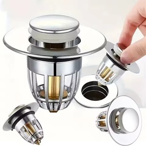 Universal Rebound Drain Plug Filter Basin <b>Pop</b>-up Chrome Sink Filter with Hair Catcher Bathroom Sink Drain Stopper Easy <b>Push</b> Type - Product Image 1