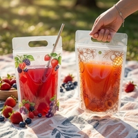 Sachets refermables transparents en PE imprimés sur mesure avec poignée et orifice pour paille, pour l'emballage alimentaire de jus et de boissons