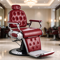 Chaise de barbier vintage rouge capitonnée, robuste, inclinable et hydraulique, en promotion pour salon de coiffure