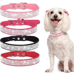 Cross-border nieuwe fluwelen polyester supervezel hondenhalsband met glitterdiamant stickers voor katten & honden - Product Image 1