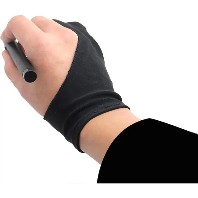 STadpole Artist's Sketchpad Gloves ST823 Two Finger Anti-Stain Design Unisex Black Nylon Summer Basic Protection for Sketch