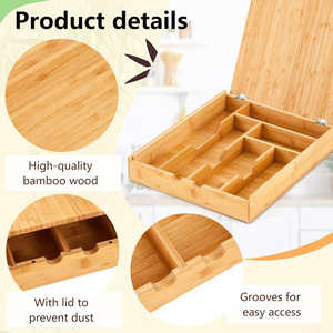 Bamboo Tableware <b>Storage</b> <b>Box</b> Rectangular 45L Eco-Friendly Drawer Organizer For <b>Kitchen</b> Bedroom Silverware Tray Knife Holder - Product Image 4