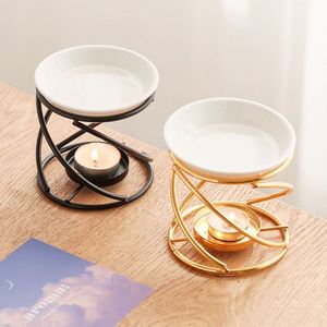 Lampe chauffante créative en métal pour huiles essentielles, brûleur d'huile en céramique doré, chauffe-cire, décoration d'intérieur - Product Image 4