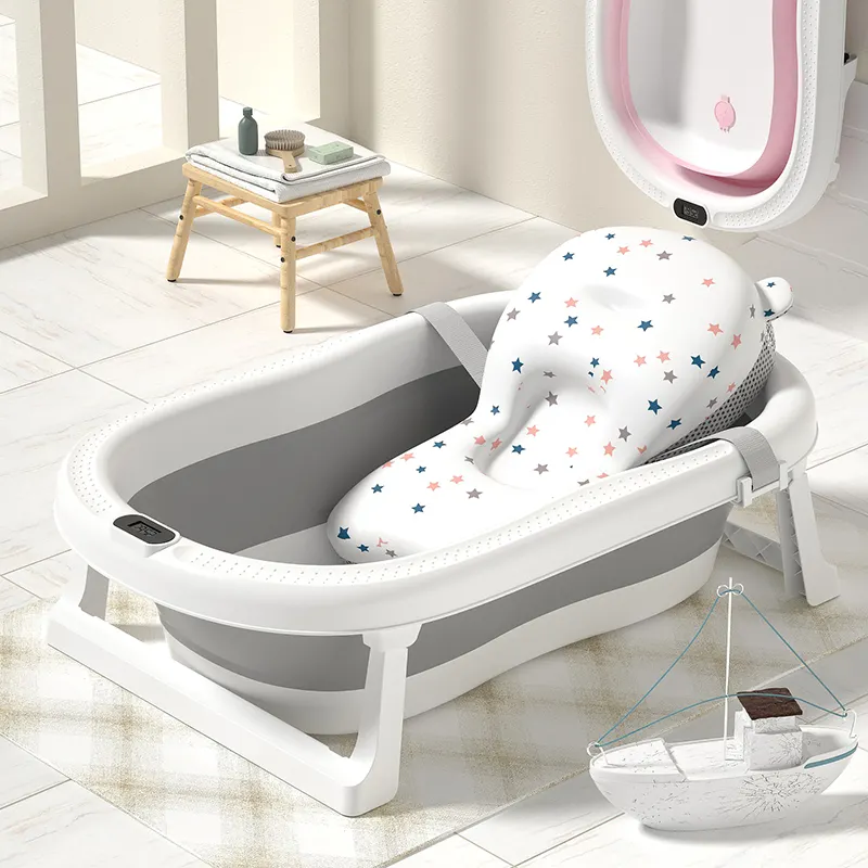 Wholesale hot Grey Plastic Kid shower collapsible bathtub set new born baby bath products folding foldable baby bath tub