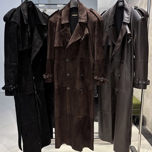 Manteau <span class=keywords><strong>trench</strong></span> en <span class=keywords><strong>daim</strong></span> véritable pour femme, longueur au sol 150 cm - Product Image 3