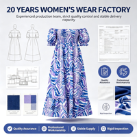 Robe longue d'été 2026 pour femme, épaules dénudées, imprimé abstrait, style bohème, avec manches bouffantes et taille élastique