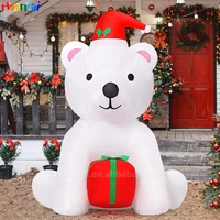 Ours gonflable de Noël mignon tenant une boîte cadeau Ours blanc gonflable avec lumières LED Fabrication d'ours gonflables de Noël Livraison rapide