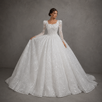 Robe de mariée classique et modeste, coupe princesse, à manches longues, avec corset illusion, dentelle florale 3D, perles et paillettes, grande taille, sur mesure