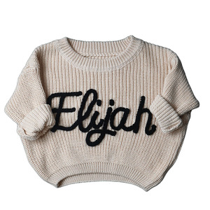 Suéter de bebé de punto grueso con logotipo personalizado, <span class=keywords><strong>jersey</strong></span> de flores bordado hecho a <span class=keywords><strong>mano</strong></span>, ropa de bebé de algodón para niños pequeños, suéter de invierno para niños - Product Image 5