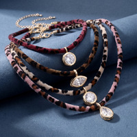 Collier superposé vintage imprimé léopard pour femme, cordon en velours, pendentif zircon, bijoux bohèmes tendance, vente en gros