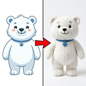 Oso Polar de Peluche con Correa Azul para el Cuello, Figura de Peluche Personalizada Hecha a Mano Basada en un Dibujo Original del Cliente - Product Image 1