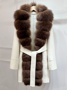 Janveny-<span class=keywords><strong>Manteau</strong></span> en fourrure de cachemire pour <span class=keywords><strong>femme</strong></span>, avec poche en <span class=keywords><strong>laine</strong></span>, long col en fourrure naturelle, surdimensionné, double face - Product Image 6