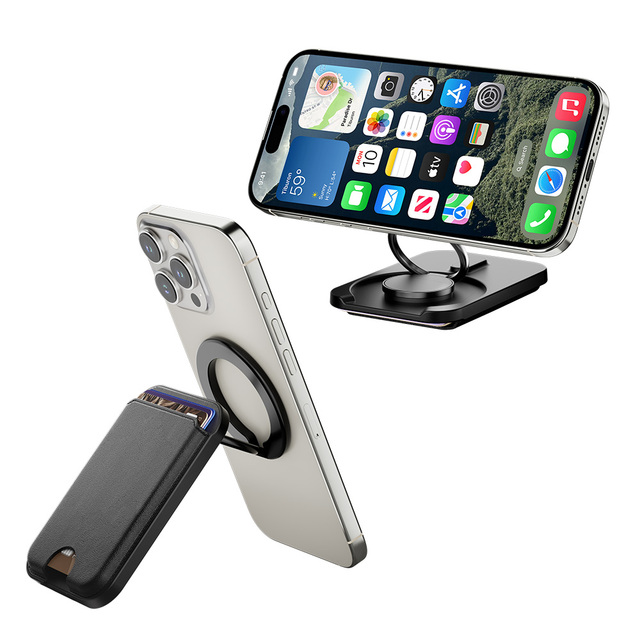 Free Rotation Minimalist Phone Card Holder Custom Business Multifunction 2 Layer Stand Magnetic Phone Wallet for Samsung iPhone