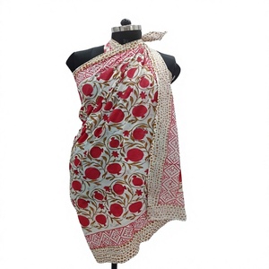2026 Wholesale Price 100% Cotton Indian Hand Block Print Beach <b>Sarongs</b> Soft Voile Fabric Summer Quick Dry Breathable Plus Size - Product Image 1