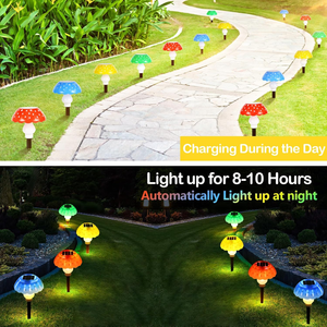 Lot <span class=keywords><strong>de</strong></span> 4 lampes solaires LED, petites lampes <span class=keywords><strong>de</strong></span> jardin en forme <span class=keywords><strong>de</strong></span> champignon, étanches IP65, blanc chaud, pour jardin, balcon - Product Image 2