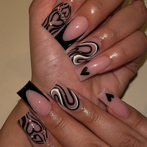 <span class=keywords><strong>Faux</strong></span> ongles personnalisables en strass colorés en forme de cœur, à porter, DIY, vente en gros - Product Image 1
