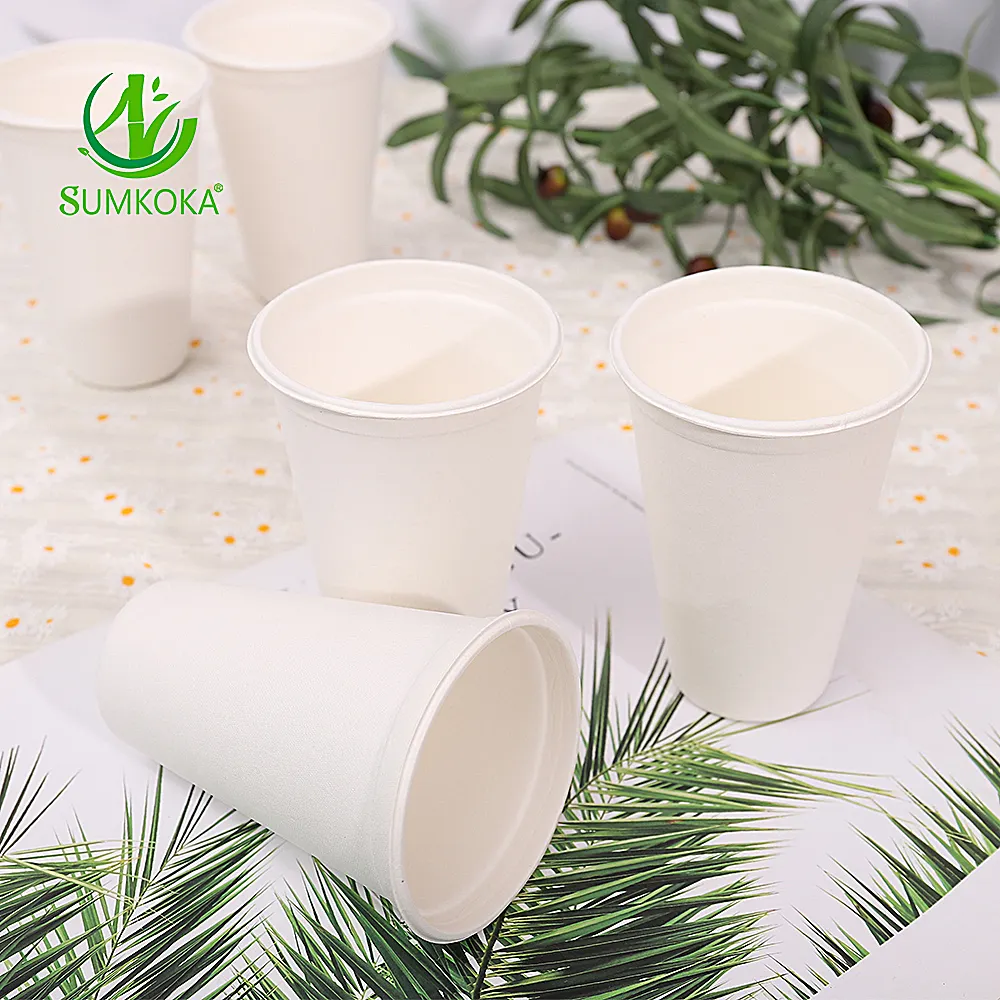 SUMKOKA Gobelets à bagasse compostables de 8OZ à forte demande tasse à café jetable à emporter en canne à sucre