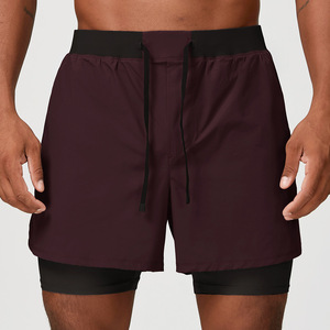 Men's Running Shorts Double <b>Layer</b> Quick Dry With Zipper <b>Mid</b> Waist Outdoor Tennis Casual Wear - Product Image 1