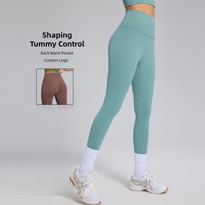 بنطلون يوجا نسائي مخصص بشعار خاص، بنطلون رياضي عالي الخصر للتمارين الرياضية واليوجا مع جيوب للتحكم في البطن - Product Image 1