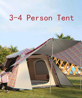 Tente familiale imperméable à double couche, portable, pour 3-4 personnes, résistante aux UV, coupe-vent, tente de camping en plein air