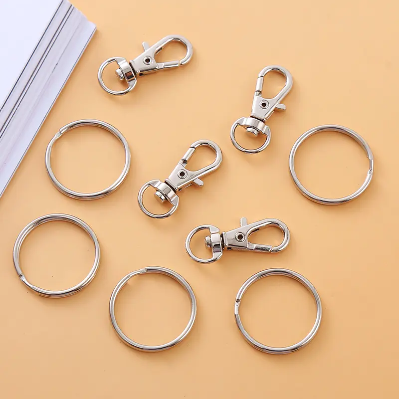 25/50pcs Metal Swivel Lanyard Snap Hooks e Split Key Rings Gancho Chaveiros DIY Keychain Bag Straps Acessórios Jóias Fazendo