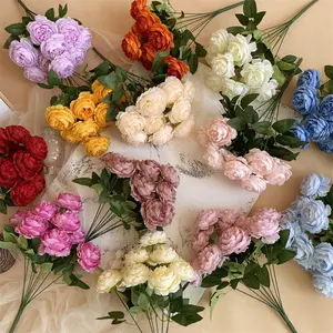 Bouquet de 9 pivoines en soie, fleurs artificielles en vrac pour arrangements de mariage - Product Image 1