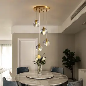 China Nieuwe Ontwerp Goud Brons Kleur Slaapkamer Opknoping Licht 5 Lichten Cafe Ontwerp Glazen Hanglamp Nordic Stijl Lichten