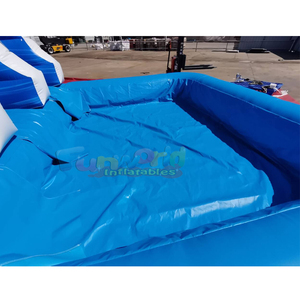 สไลเดอร์น้ำเป่าลมรูปโลมาแบบสองเลนสีฟ้าสำหรับใช้งานเชิงพาณิชย์ พร้อมสระน้ำกระเซ็น - Product Image 6