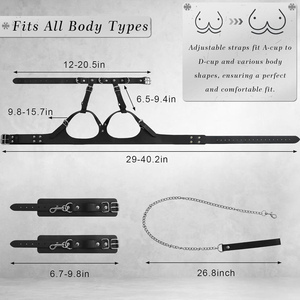 Conjunto de Arnés de Cuero BDSM para el Pecho con <span class=keywords><strong>Collar</strong></span>, Cadena, Correa, Esposas para las Muñecas, Arnés Corporal Ajustable, Lencería Fetiche para Parejas - Product Image 4