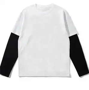 Double Layer Long Sleeve T Shirt Custom Double Layer Sleeve 2 In 1 Unisex Tee Shirt