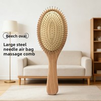 Peigne en bois de hêtre Phoebe antistatique à picots en acier pour massage des méridiens, idéal pour la gravure personnalisée