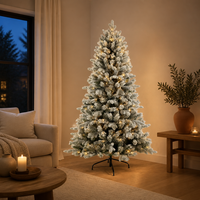 Sapin de Noël artificiel floqué pré-éclairé de 7 pieds, sapin de Noël givré avec lumières LED chaudes et support métallique robuste